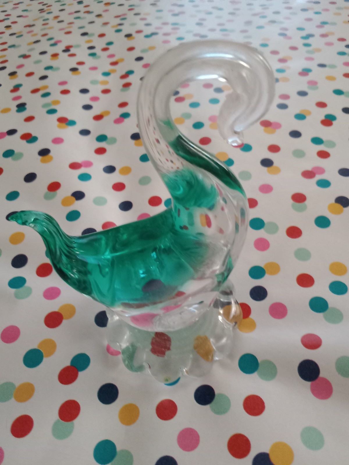 Vintage • Green & Clear Glass • Swan Figurine / Paperweight • on Base Vintage • Green & Clear Glass • Swan Figurine / Paperweight • on Base