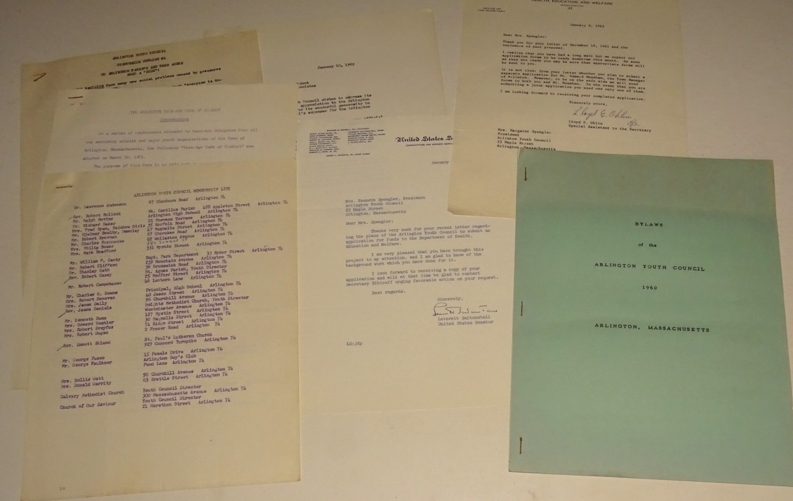 Vintage 1960 Arlington MA Youth Council Paper Ephemera Lot