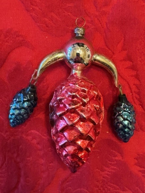 VTG Glass Christmas Ornament - JA - Antique German  Pinecone Chandelier
