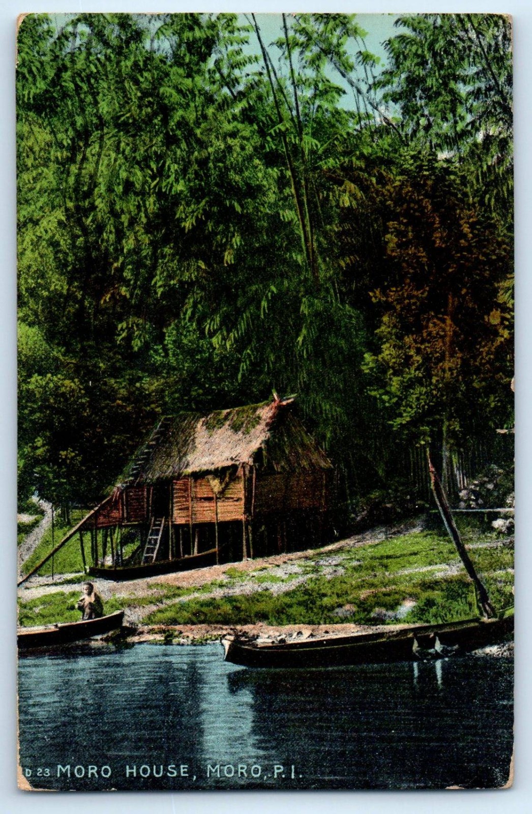 Philippines Island Postcard Moro House Moro Boat in Riverside 1913 Posted