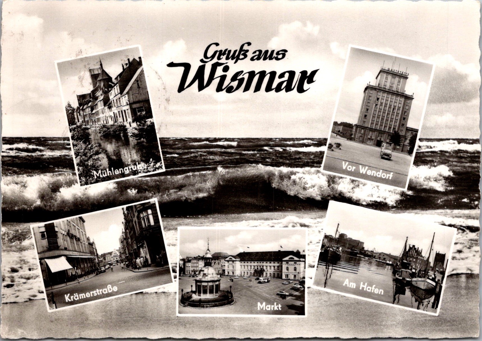 Greetings Wismar Germany Featuring Harbor Market Stamp Real Photo RPPC Postcard