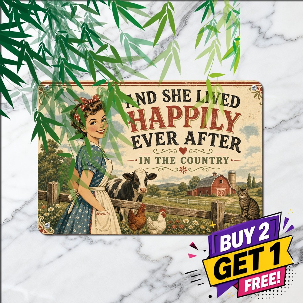 Happily Ever After Farm Girl Slogan Metal Sign Rustic Country Wall Decor