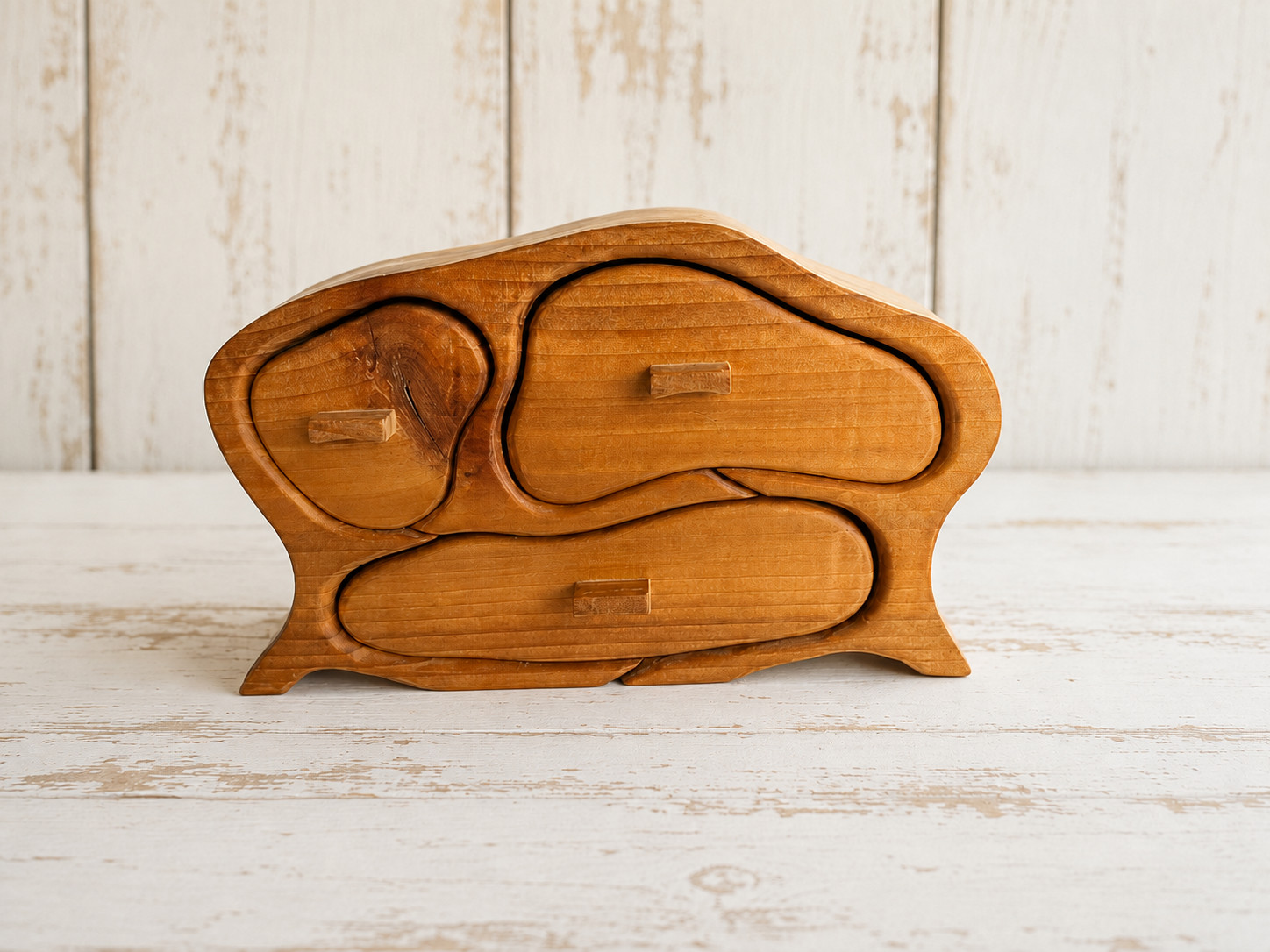 Vintage Tsunami Wooden Bandsaw Jewelry Box Wave Design Handmade Artisan 9