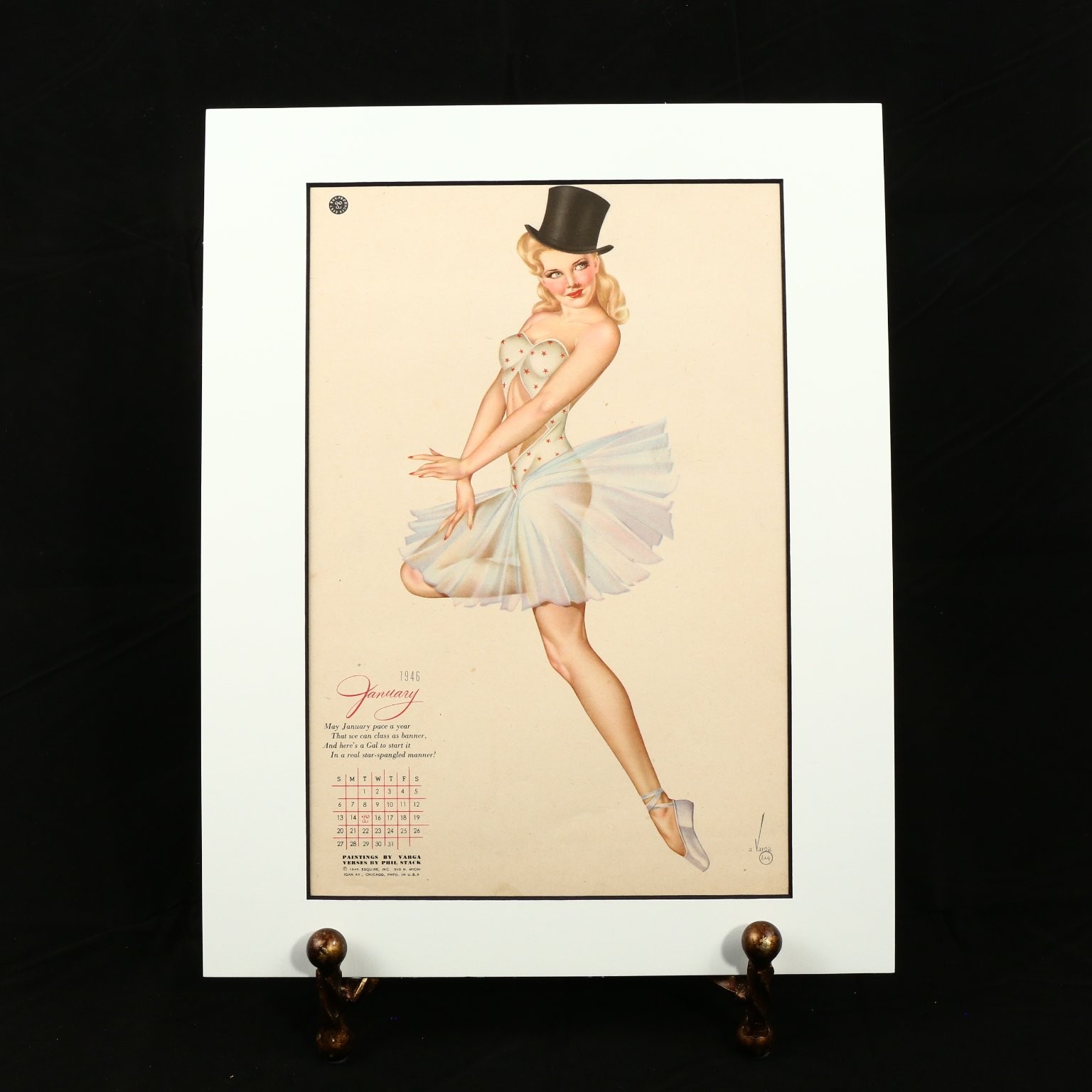 January 1946 Varga Girl Original Calendar Page Matted Ready to Frame January 1946 Varga Girl Original Calendar Page Matted Ready to Frame