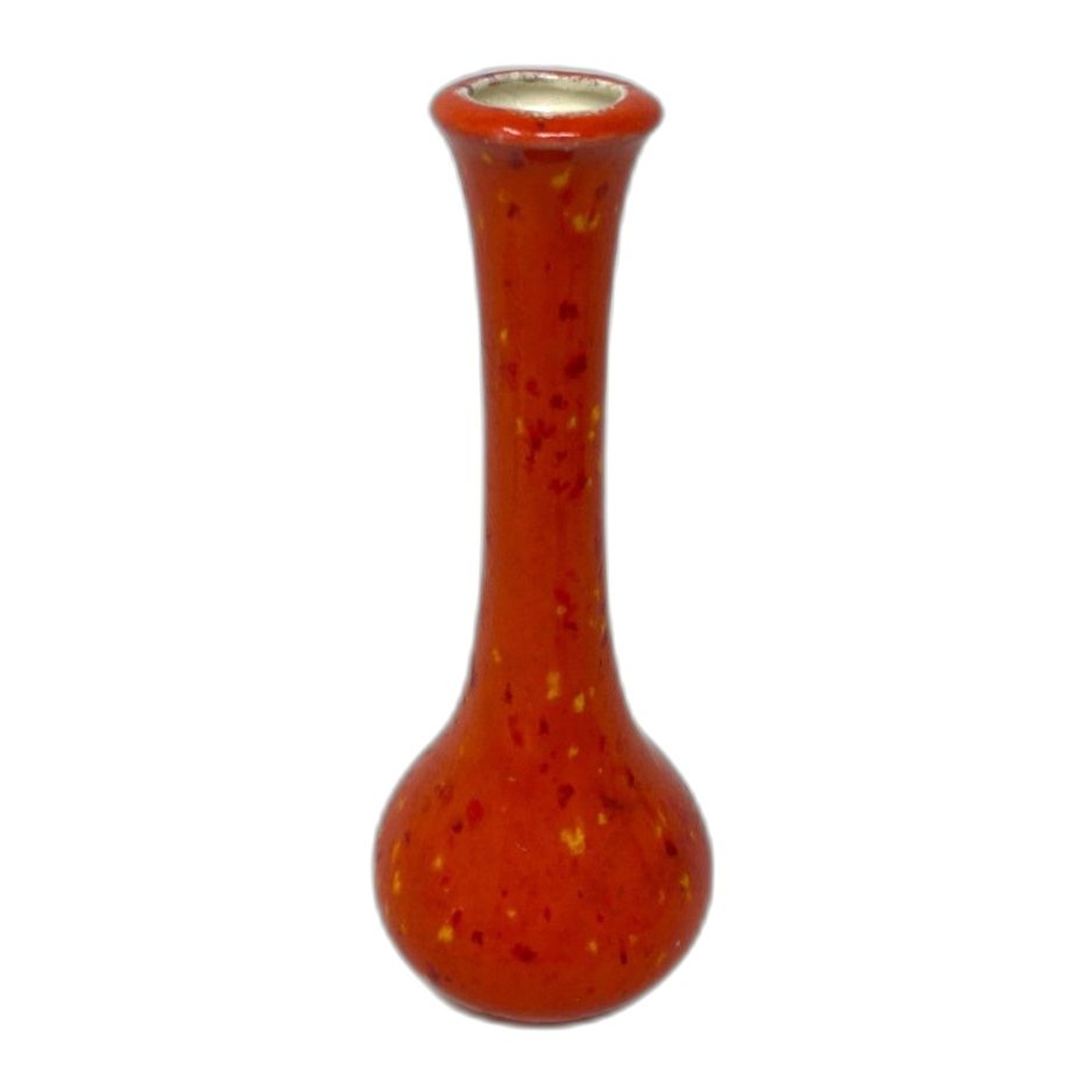 Vintage Orange Fire Speckled Bud Art Pottery Vase MCM Signed A. Rocha 6.5