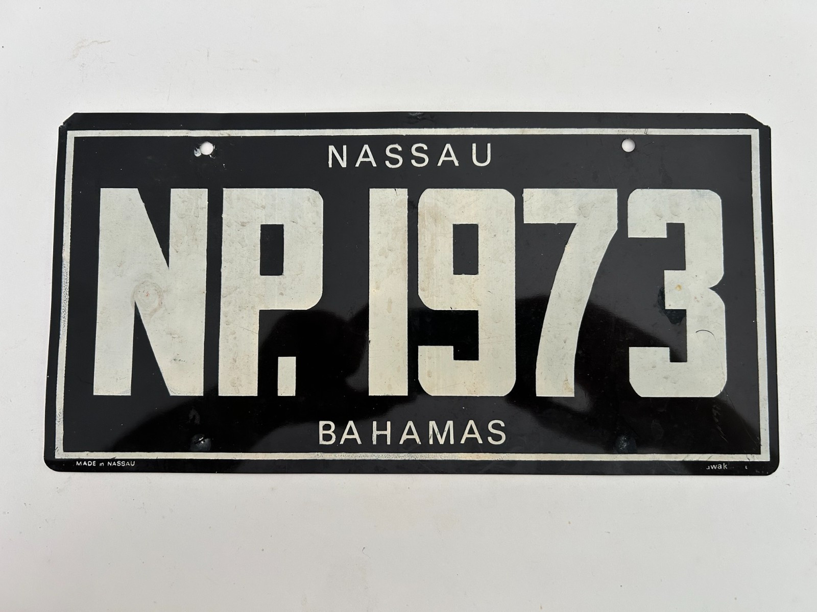 1973 Nassau Bahamas Souvenir License Plate Metal Made in Nassau