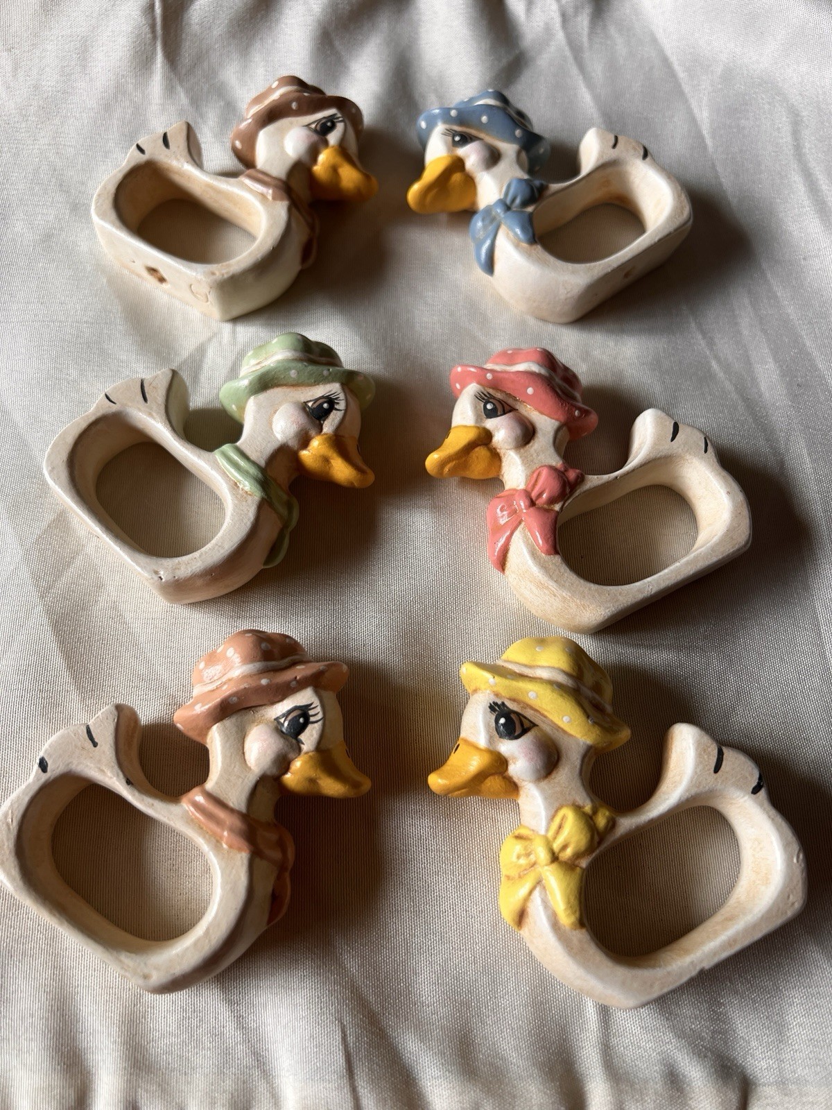 6 Adorable Vintage Duck Napkin Ring Holders Cottage Farmhouse