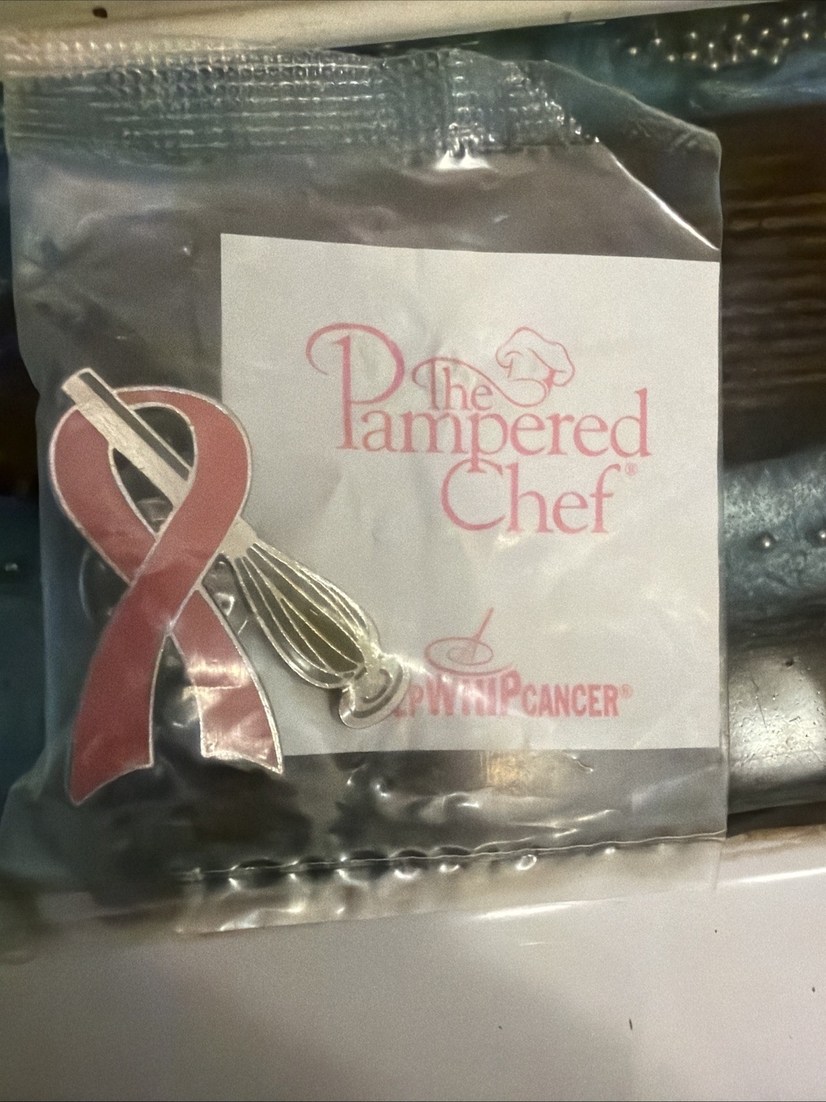 Pampered Chef Help Whip Cancer Pink Ribbon Whisk Lapel Pin NIP New