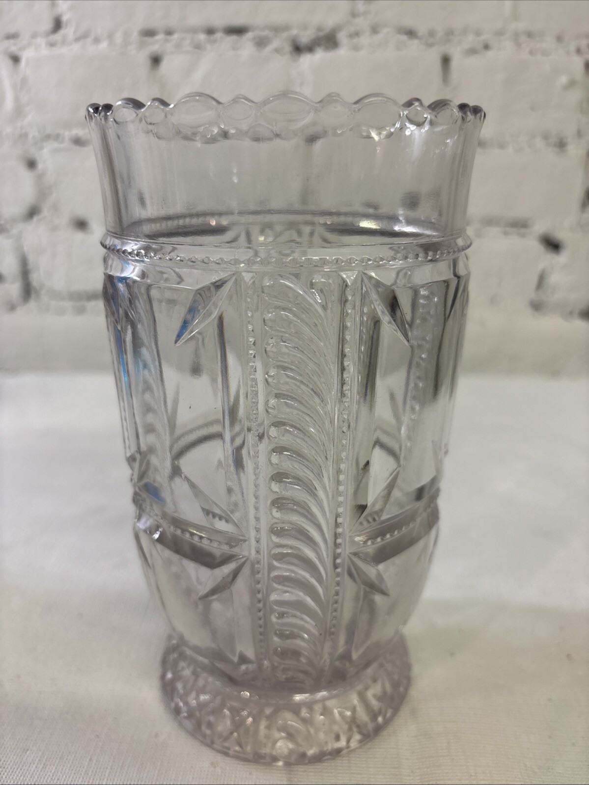 Antique Celery Vase US GLASS c1891. Feather Plume & Block. Excellent Condition.