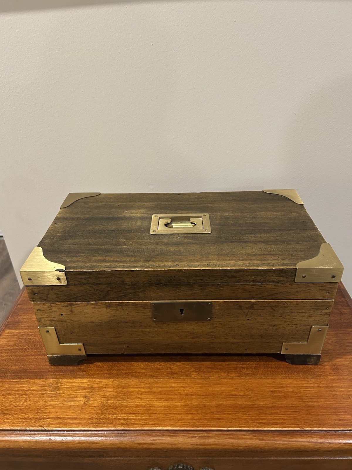 Vintage Ethan Allen Wood Campaign Box Brass Accents & Felt Lining Made in Italy Vintage Ethan Allen Wood Campaign Box Brass Accents & Felt Lining Made in Italy