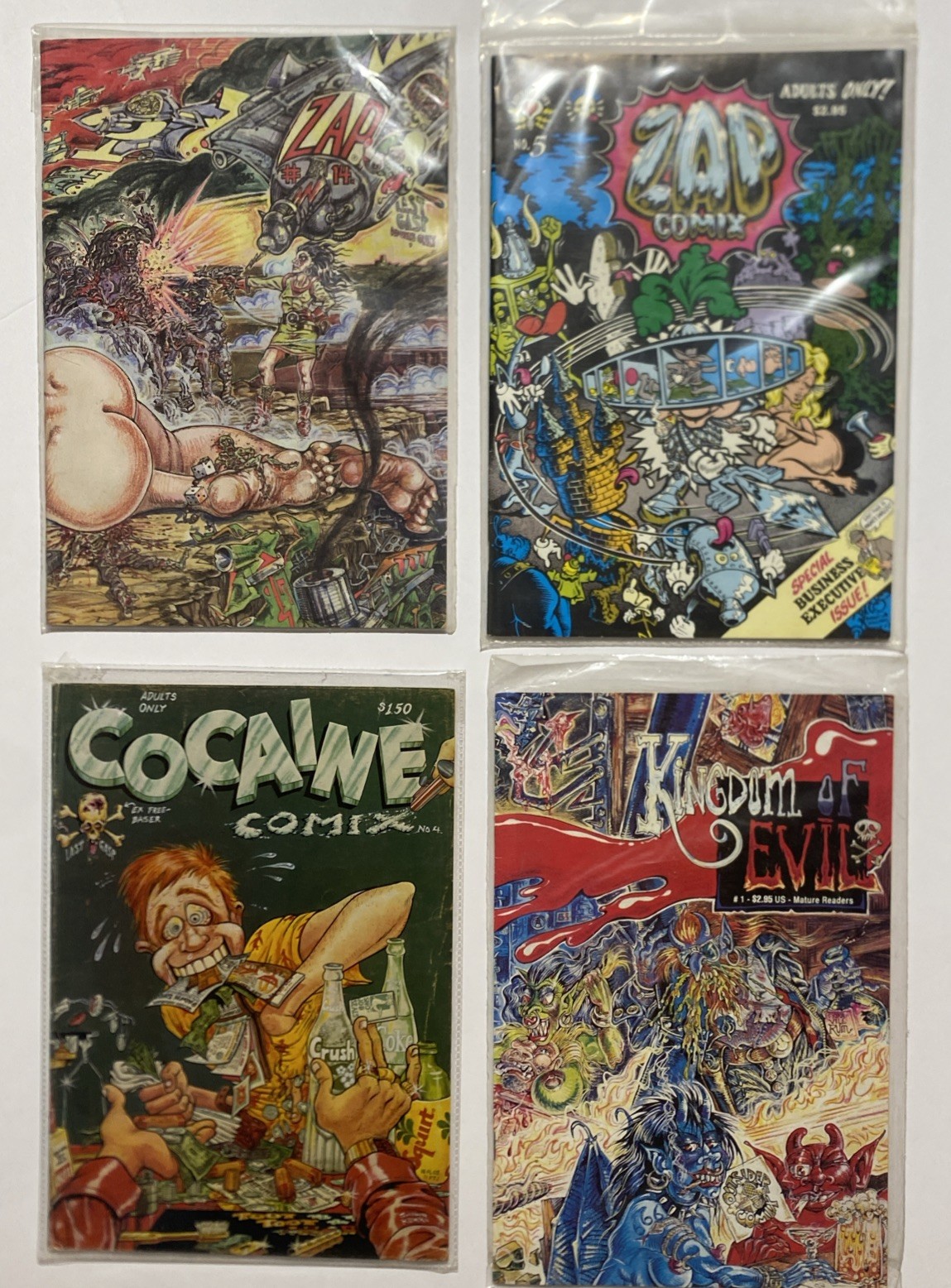 Cocaine Comix # 4 Zap Comix # 5 # 14 Kingdom Of Evil # 1 Comic Lot