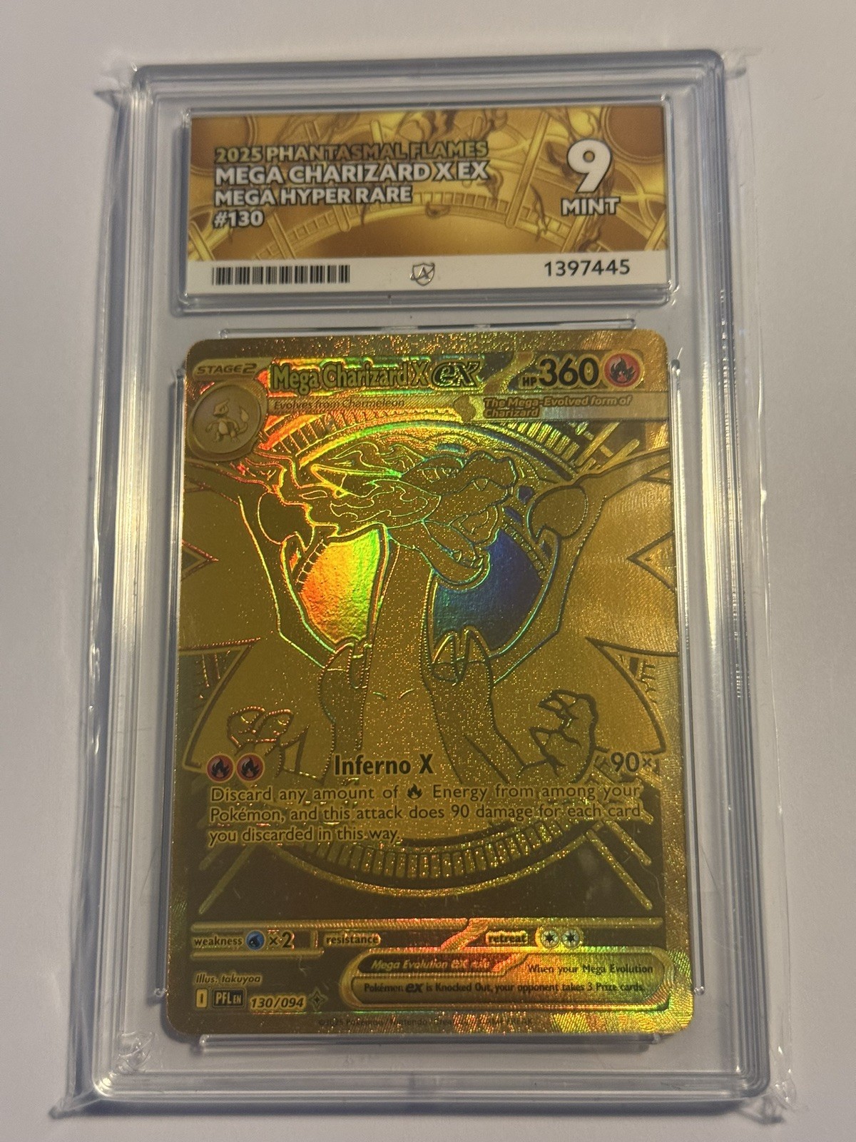 Pokémon TCG 130/094 Mega Charizard X EX Gold Mega Hyper Rare ACE 9 Graded Mint