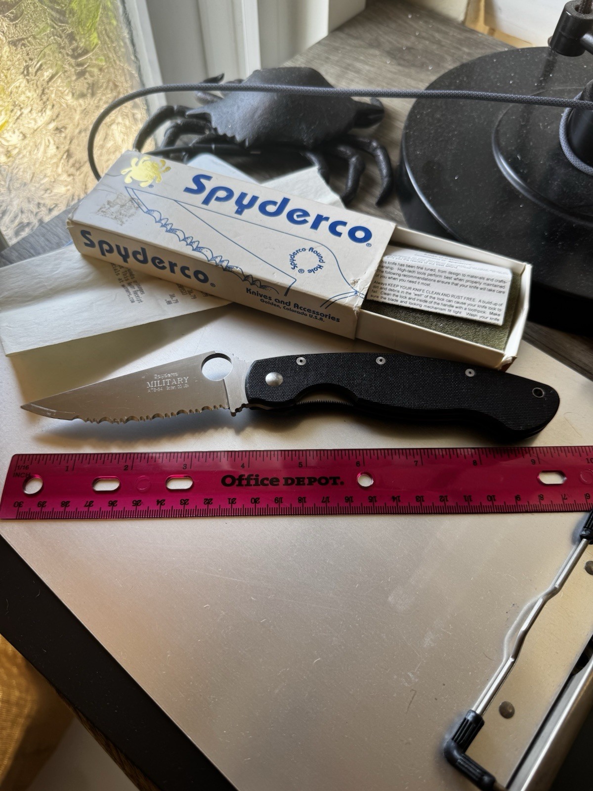 Vintage 1997 Spyderco Military ATS-34 C36GS Serrated G10 Box Paperwork Receipt