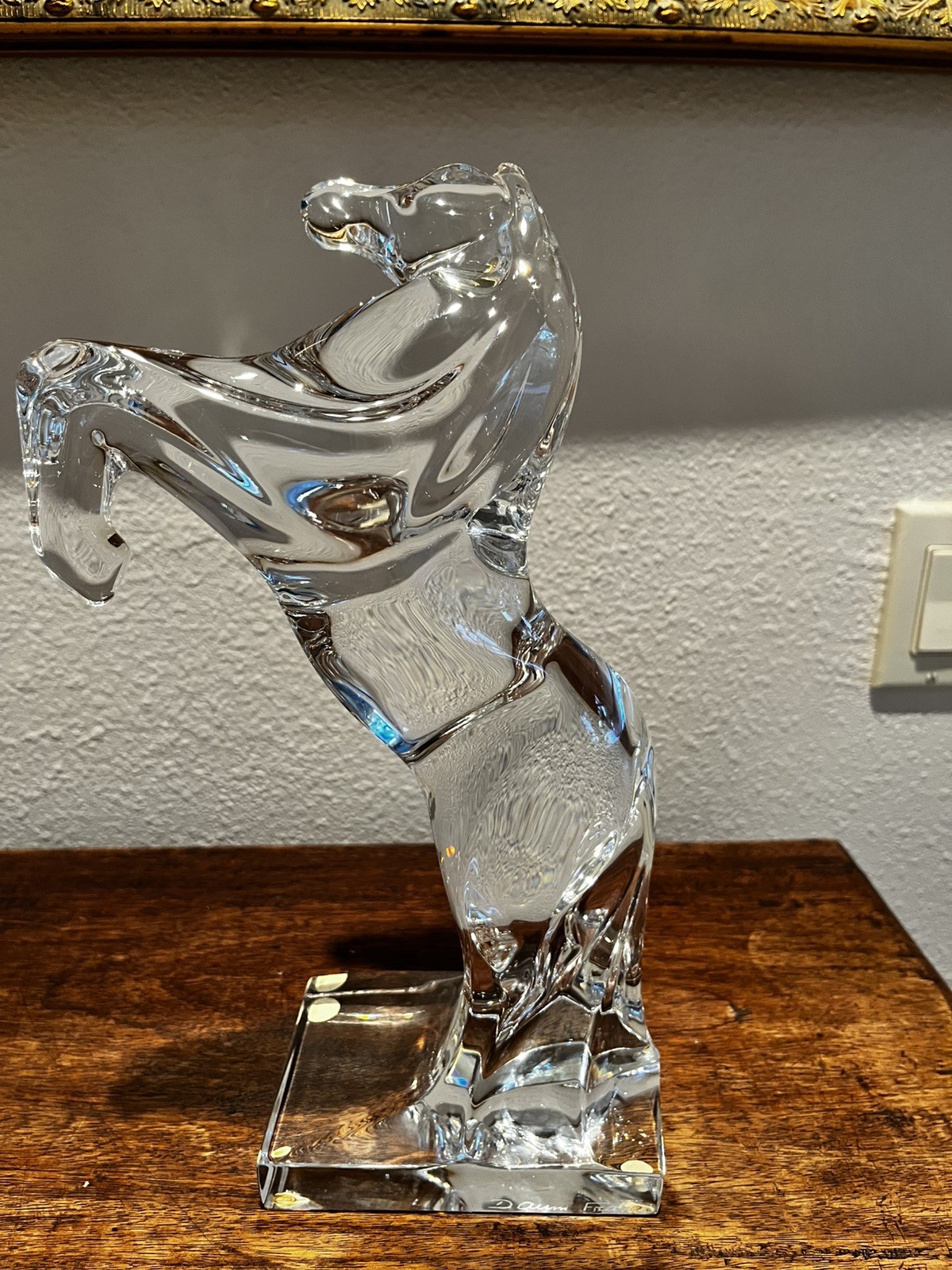 DAUM: Large, Majestic, Rearing Stallion Sculpture, Signed, Crystal. France.