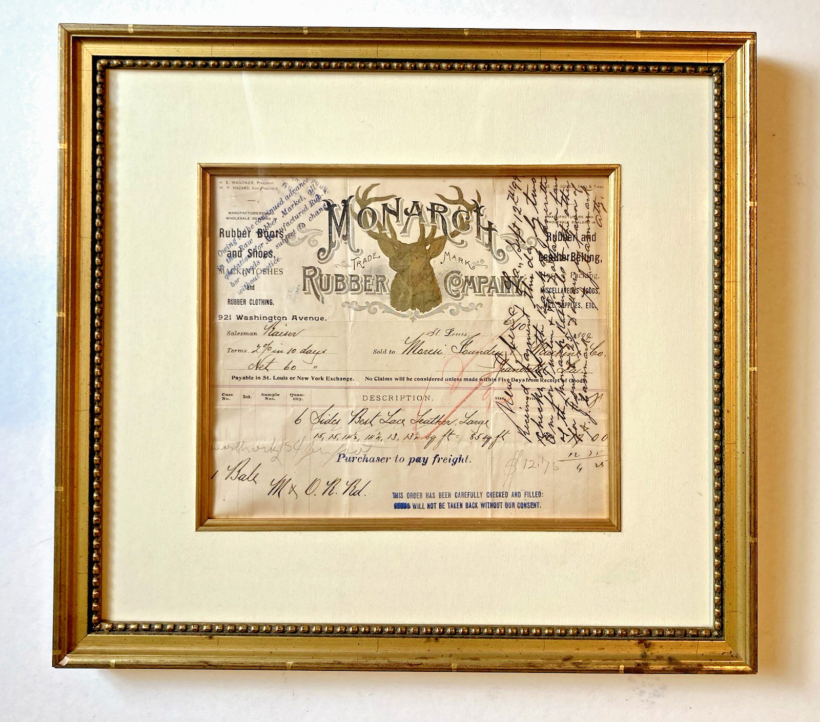 1890s Monarch Rubber Co / Moresi Louisiana Sugar Mill - Illustrated Billhead