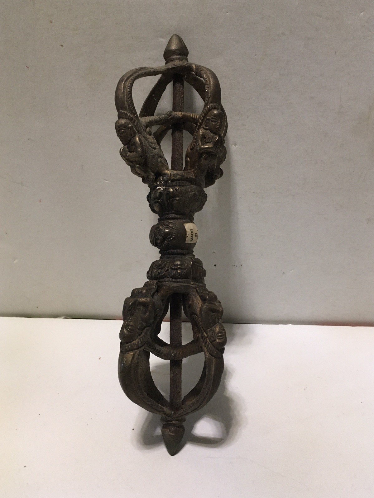 Brass Tibetan Buddhist Dorje Vajra Cross Vtg Ornate Solid 9\