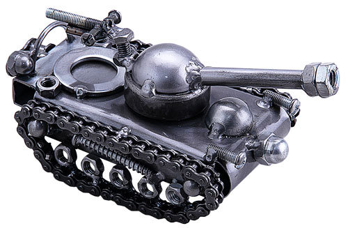 Tank Hand Crafted Recycled Metal Art Sculpture Figurine  