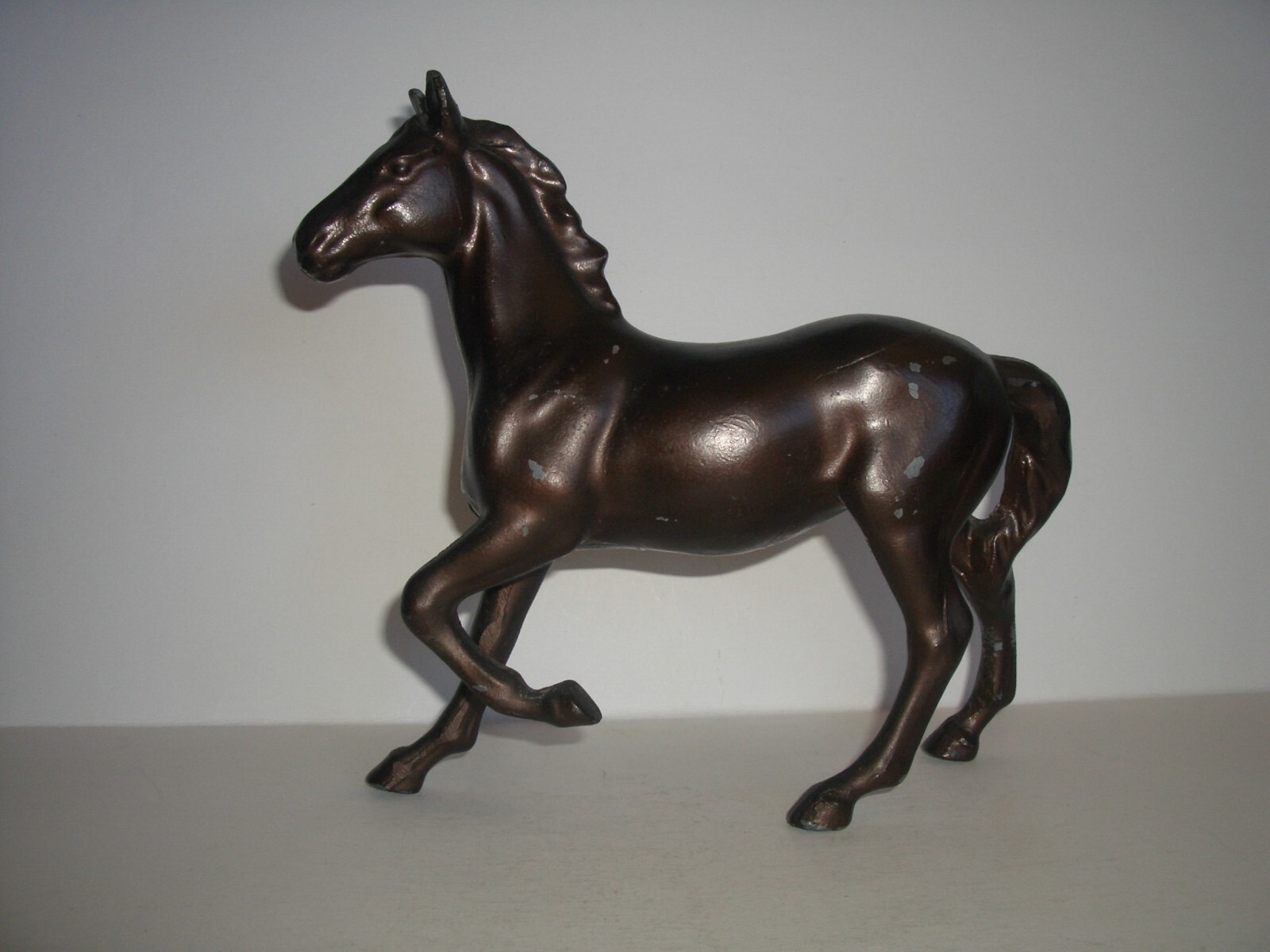 Vtg Dark Brown Cast Iron Horse Figurine Prancing Heavy 2.5lb Excellent Condition