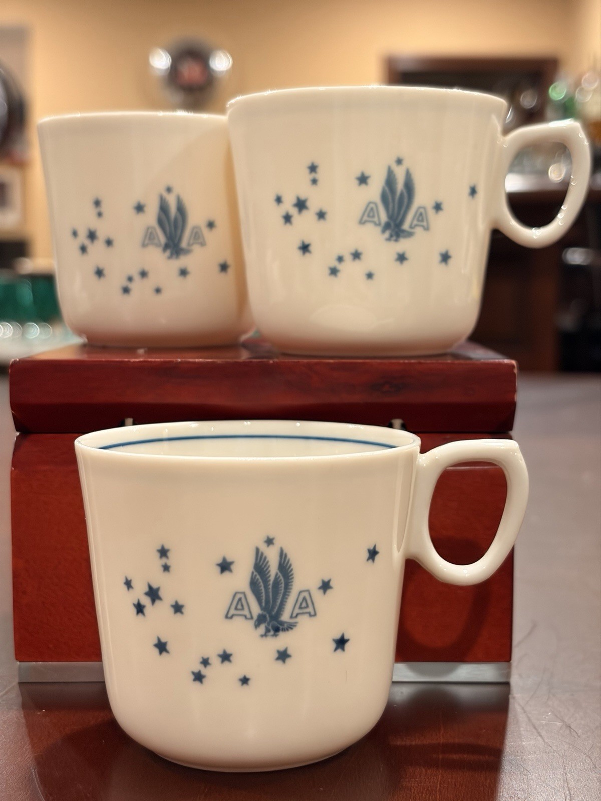 Vtg 1940s American Airlines AA Flagship Syracuse China Airlite Cup Mug Set of 3 