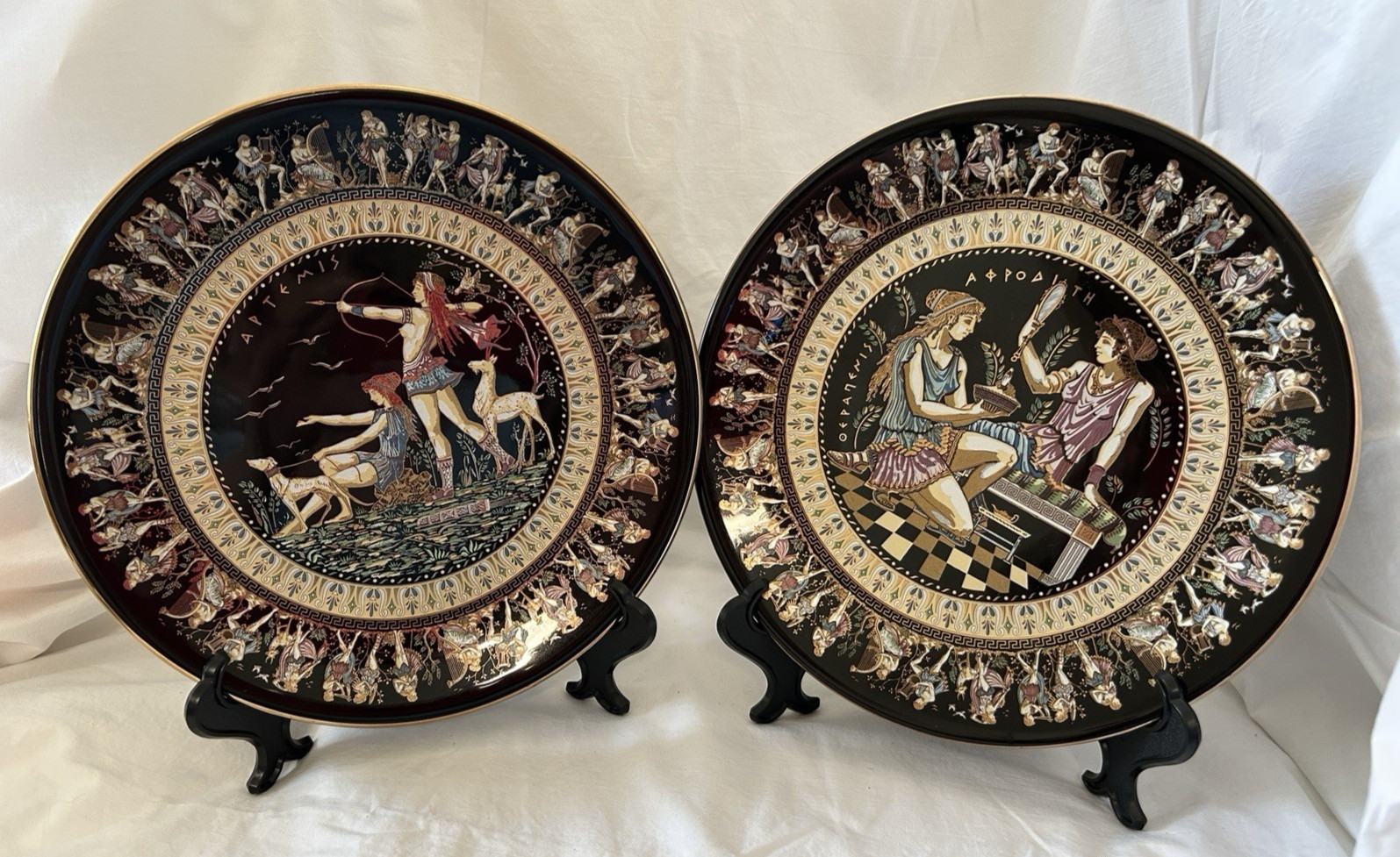 Vintage Adis Greek MythologyGoddess Plates 24K Gold Artemis Aphrodite 9.5\