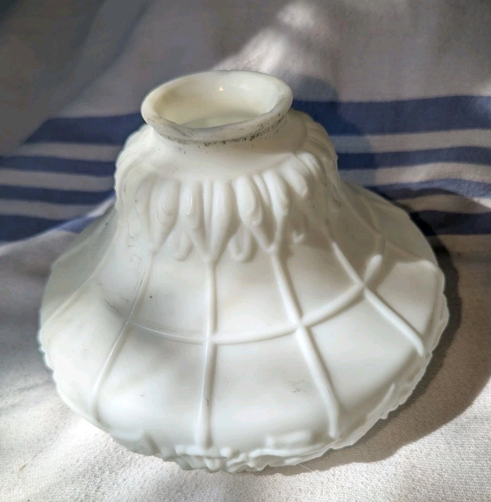 Victorian Style Satin Finish Milk Glass Shade 2.25” Fitter Two Small Chips 8\