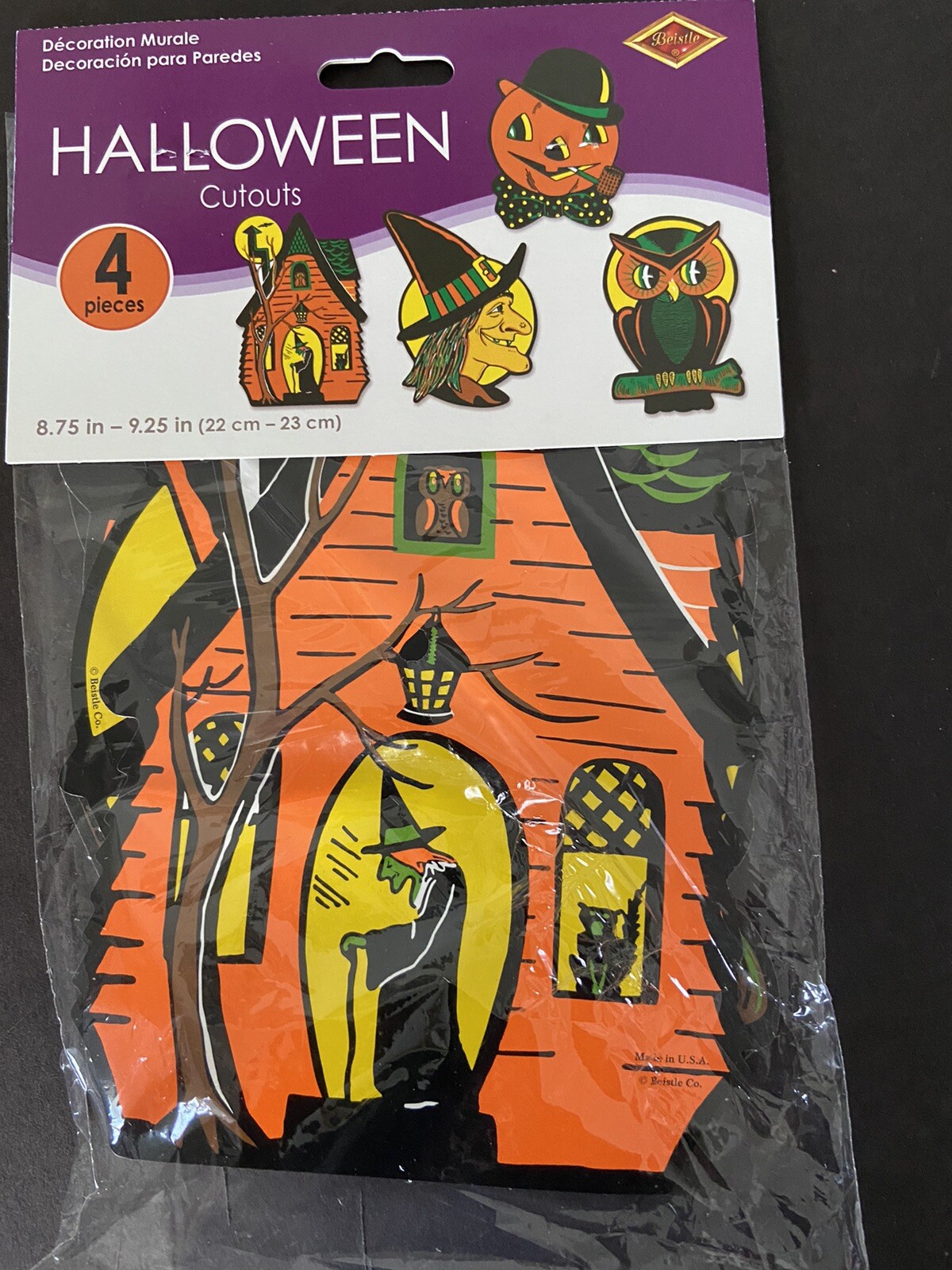 VINTAGE HALLOWEEN RETRO BEISTLE 4 CT CUTOUTS 8.75\