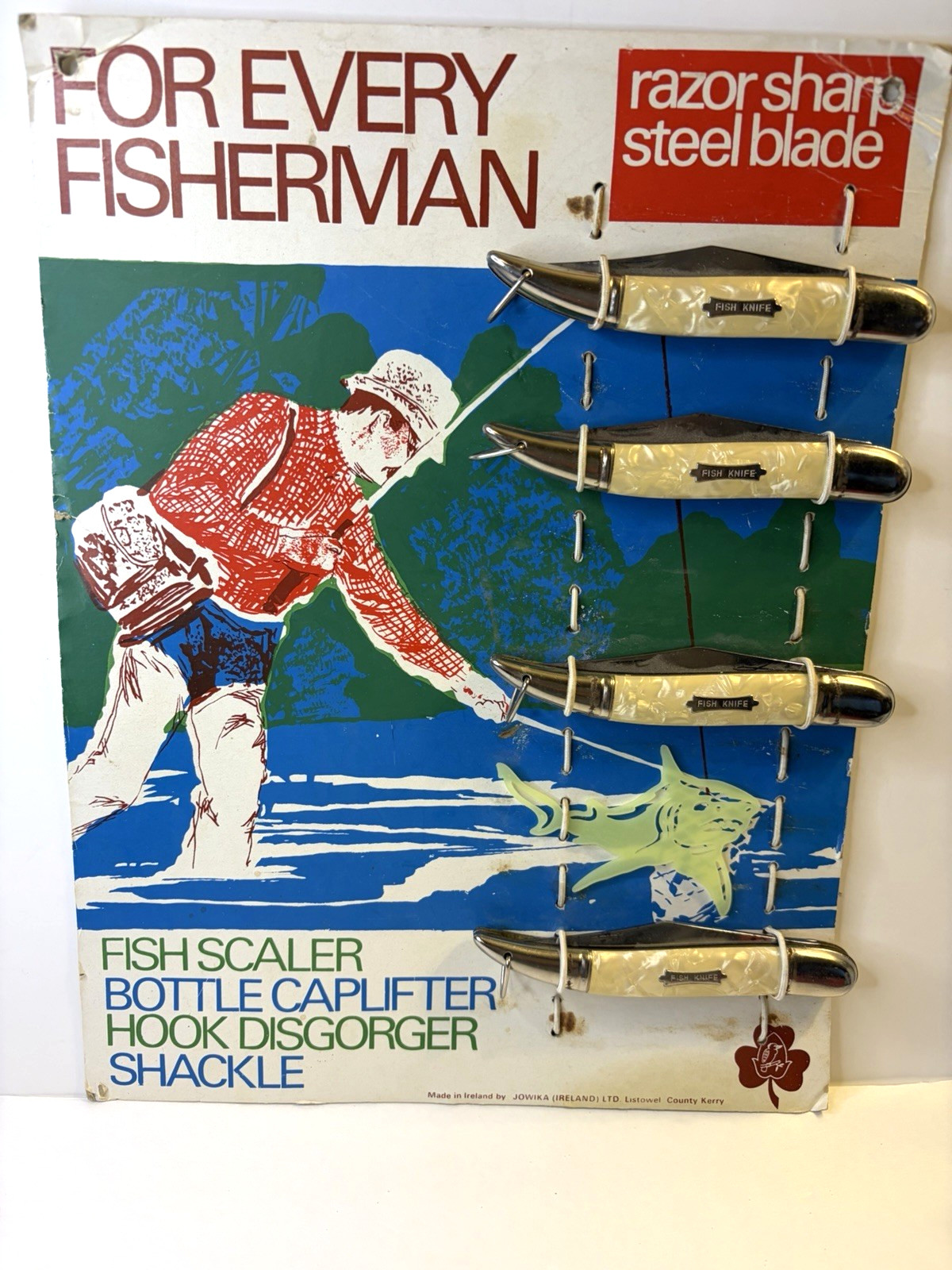 Vintage Jowika original Dealer Board of Fishing Knives Made in Ireland