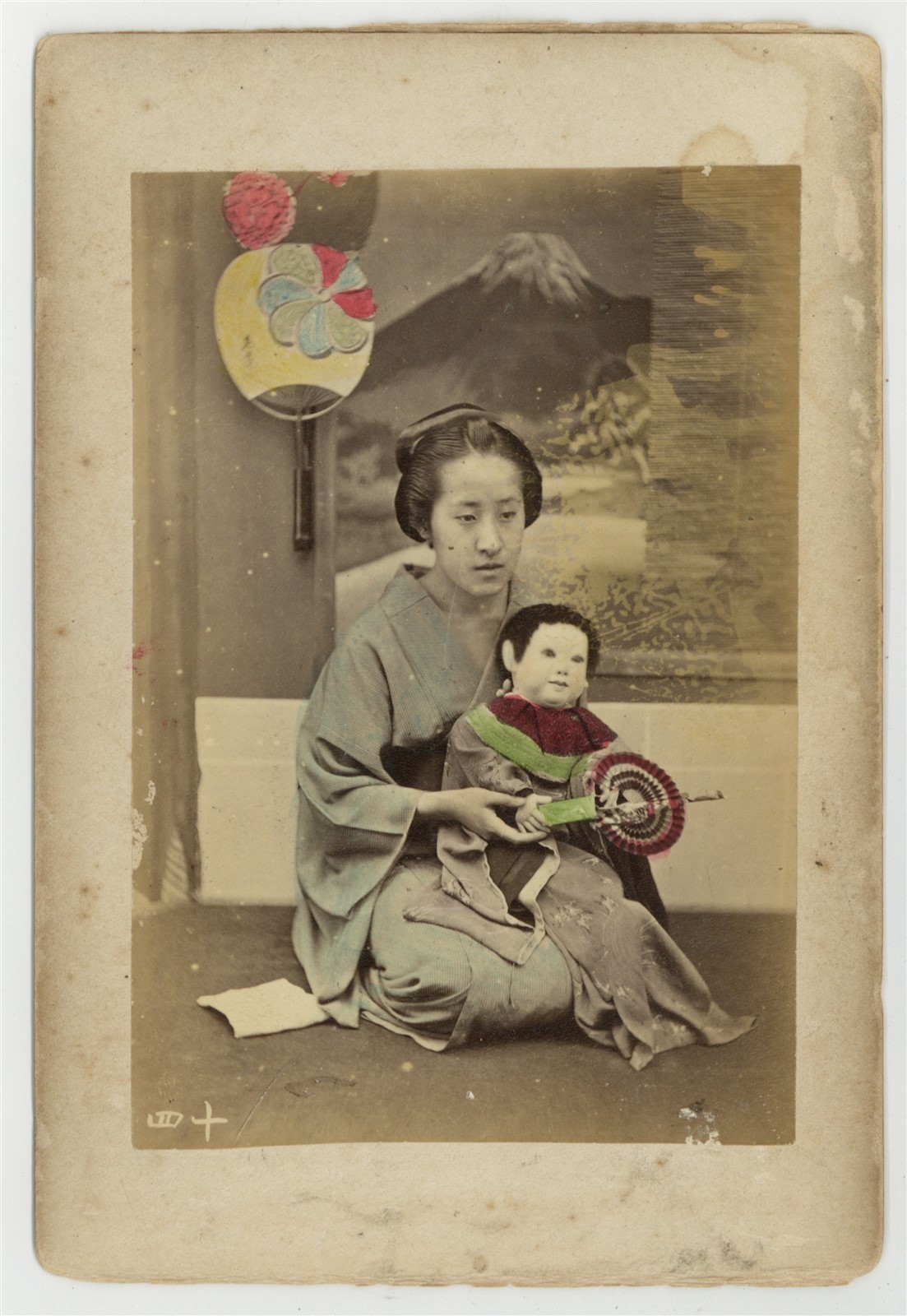 Japanese Antique Toy Doll Geisha Rickshaw 1900 Japan Cabinet Card Photo J14675