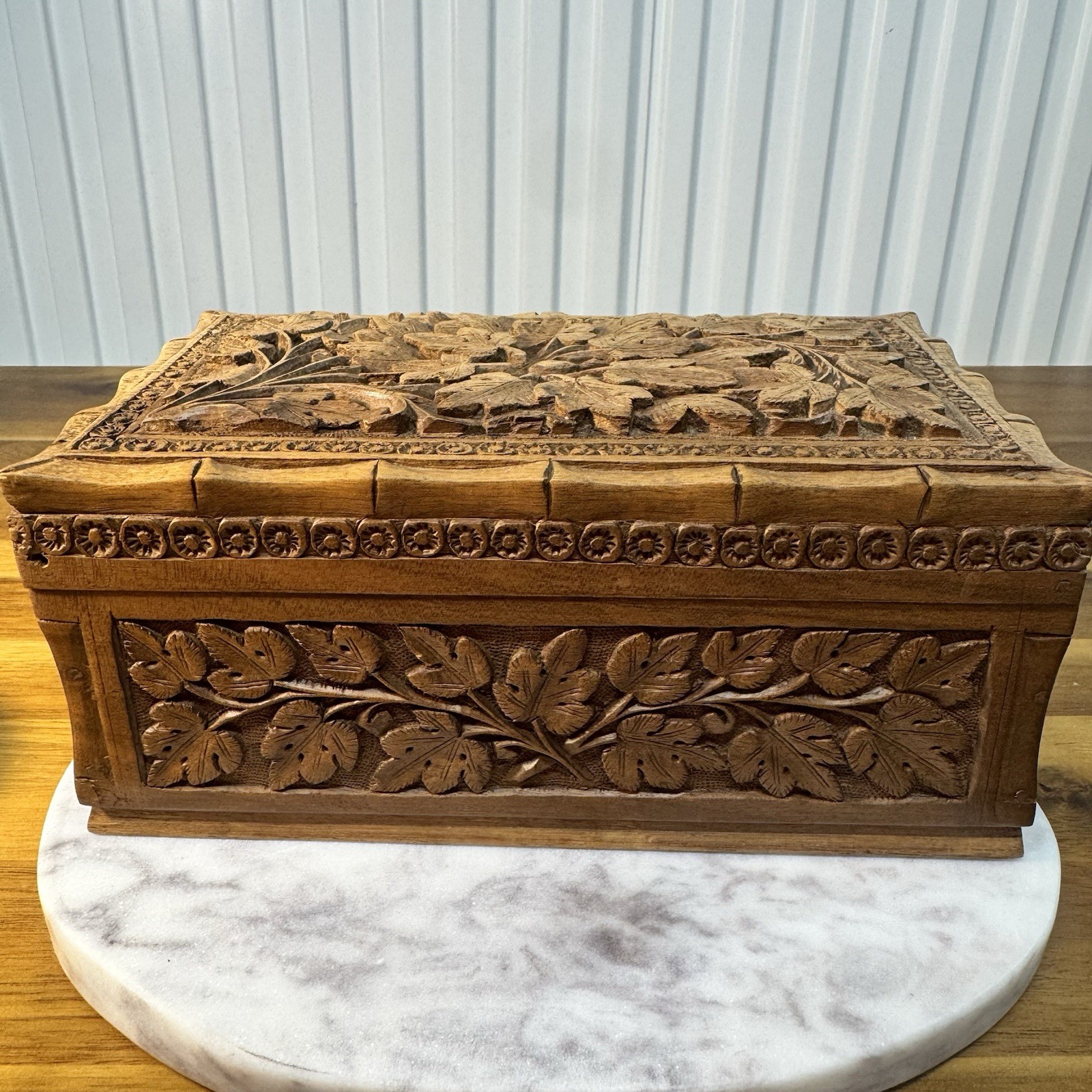 Vintage Kashmiri Hand Carved Walnut Wood Keepsake Box