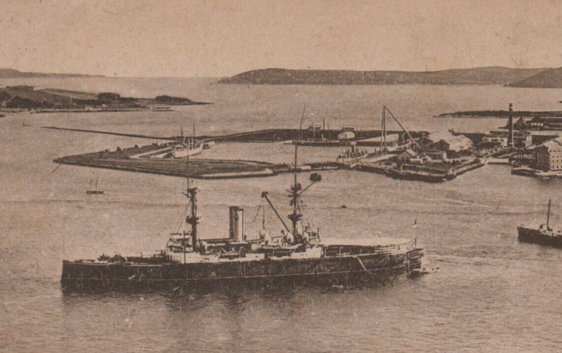 Harbour Queenstown Valentine Dublin Warships Boats Star Fort Scotland Postcard