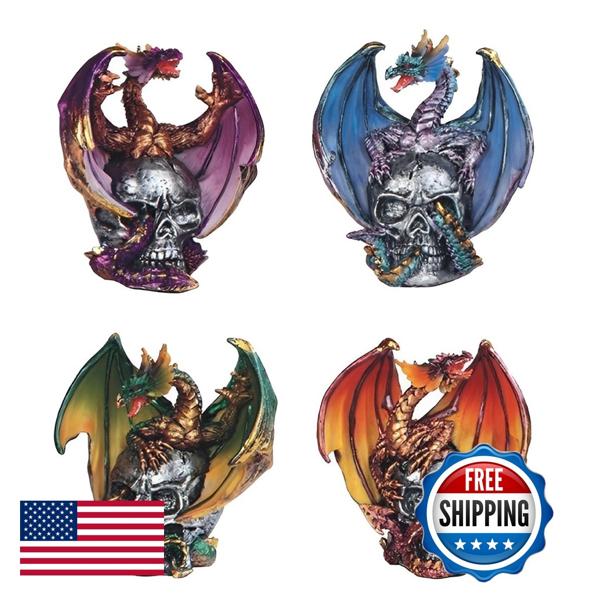 ICE ARMOR 4-PC Green, Blue, Red, Purple Dragons Standing On Skull 3\ ICE ARMOR 4-PC Green, Blue, Red, Purple Dragons Standing On Skull 3\