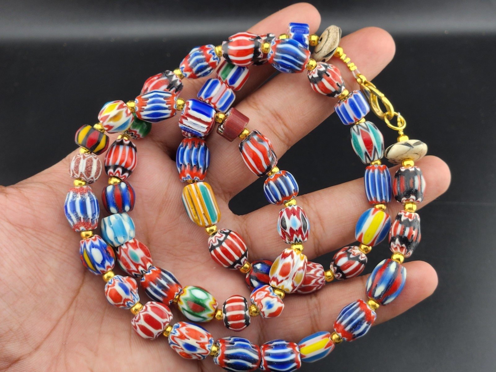 Vintage Venetian Style African Chevron Beads Necklace Vintage Venetian Style African Chevron Beads Necklace