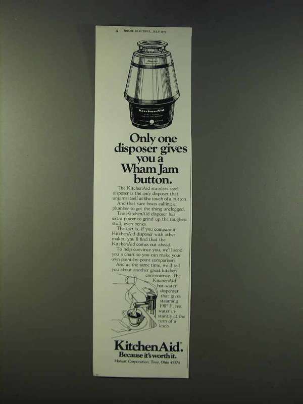 1979 KitchenAid Stainless Steel Disposer Ad - Wham Jam
