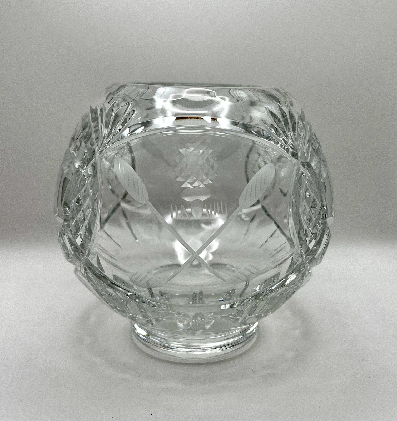 Rovelli Italian Etched Crystal Rose Bowl Pedestal Cut Glass Hollywood Regency