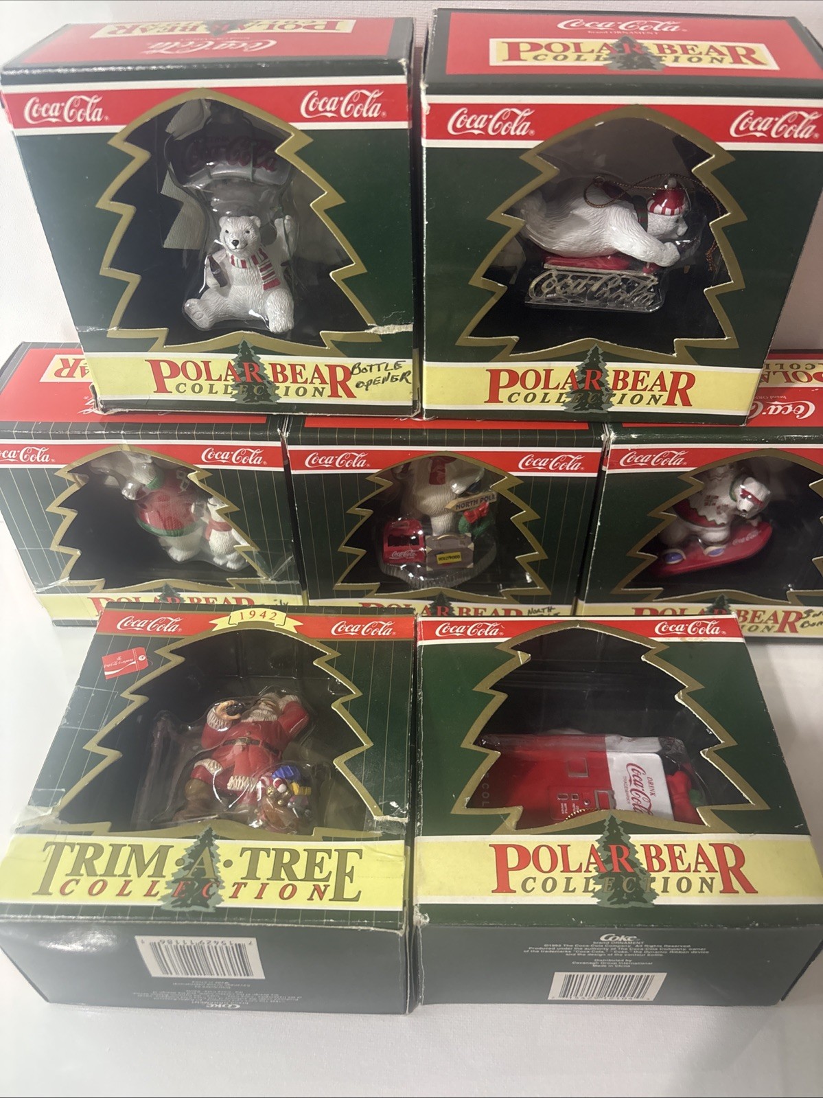 Vintage Lot 7 Coca Cola 1994,95,96 Polar Bear Collection Christmas Ornament