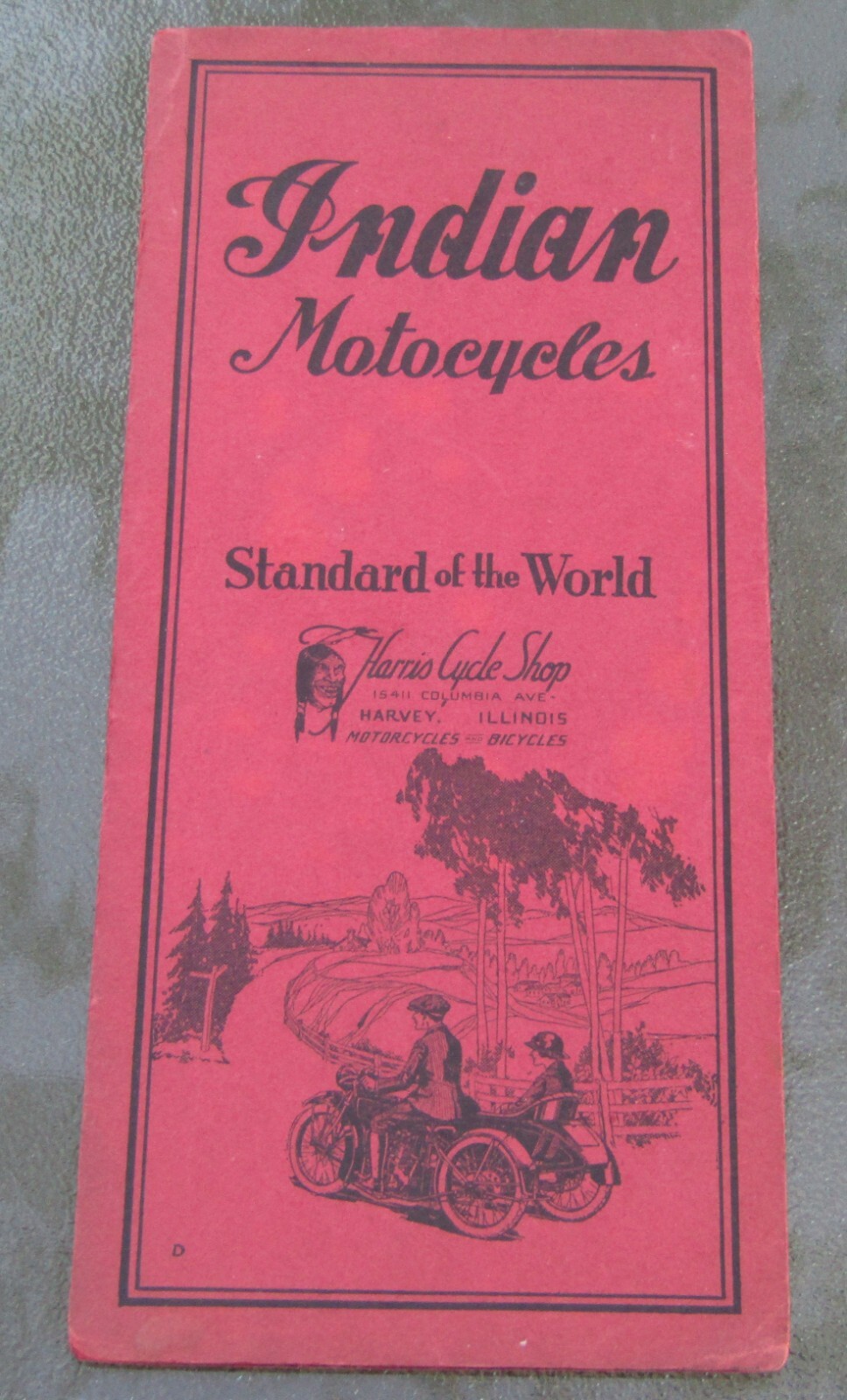 1920s Indian Motorcycles Fold-Out Brochure Harris Cycle Harvey Illinois