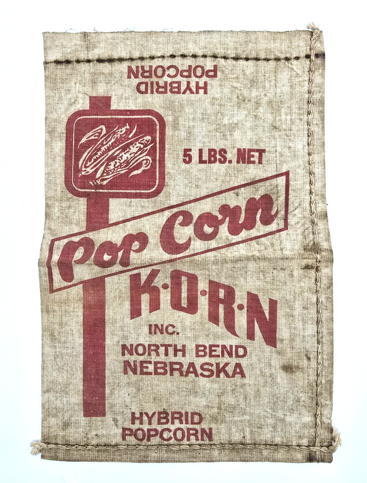 VINTAGE HYBRID POP CORN CANVAS 5# BAG KORN INC. NORTH BEND NEBRASKA