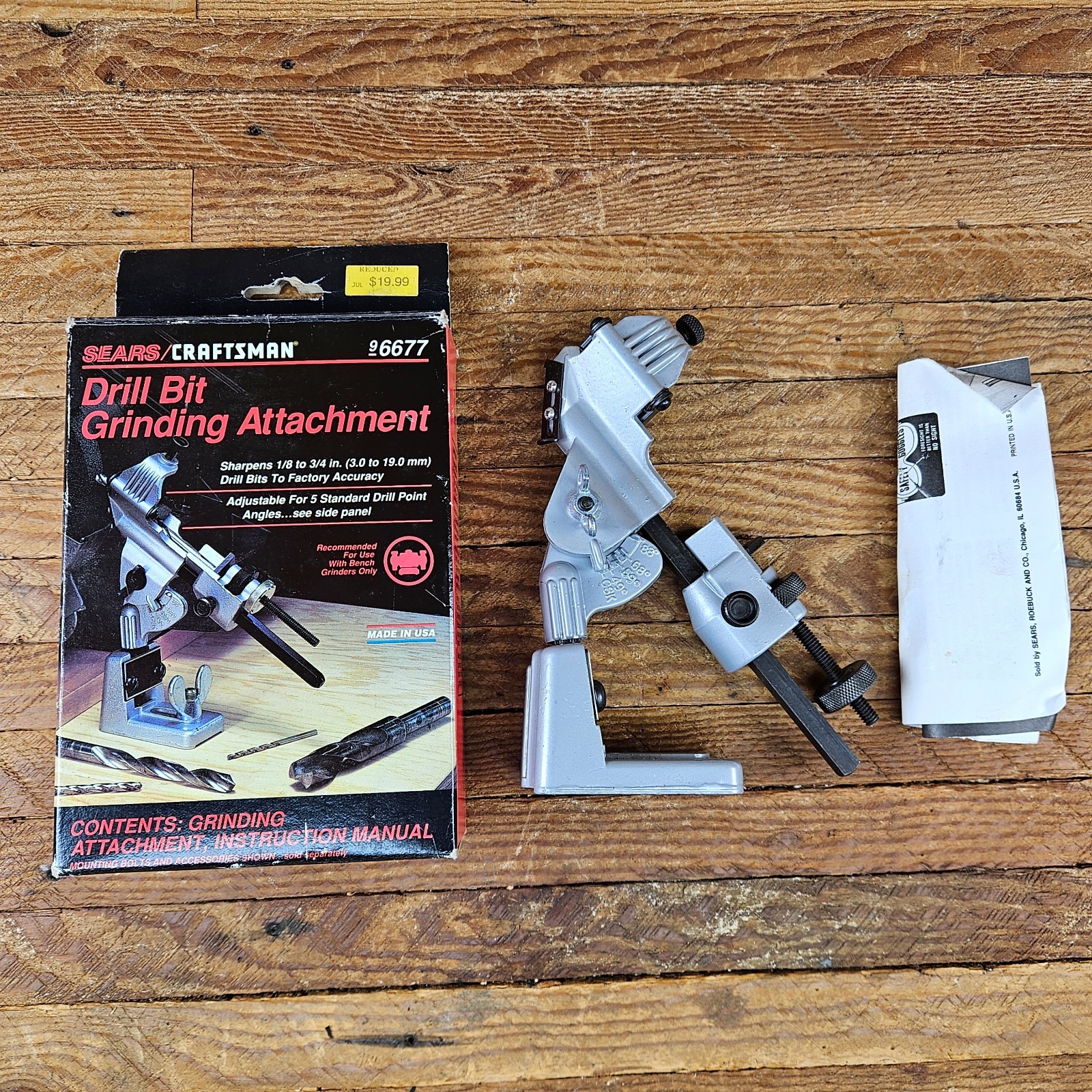 Vintage NOS Sears Craftsman Drill Bit Grinding Attachment with box 9-6677