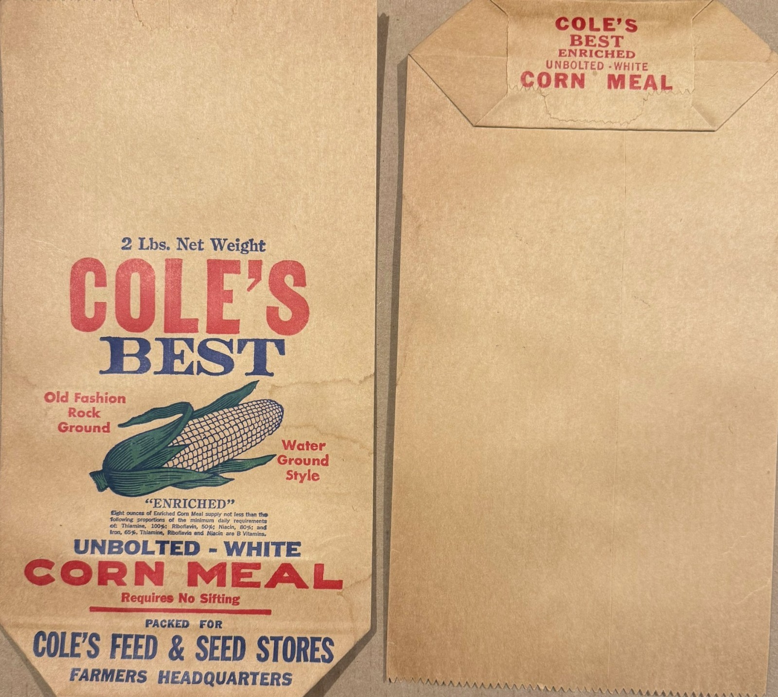 Vintage 1950s Cole's Feed & Seed Stores “Cole's Best” Corn Meal Bag - 