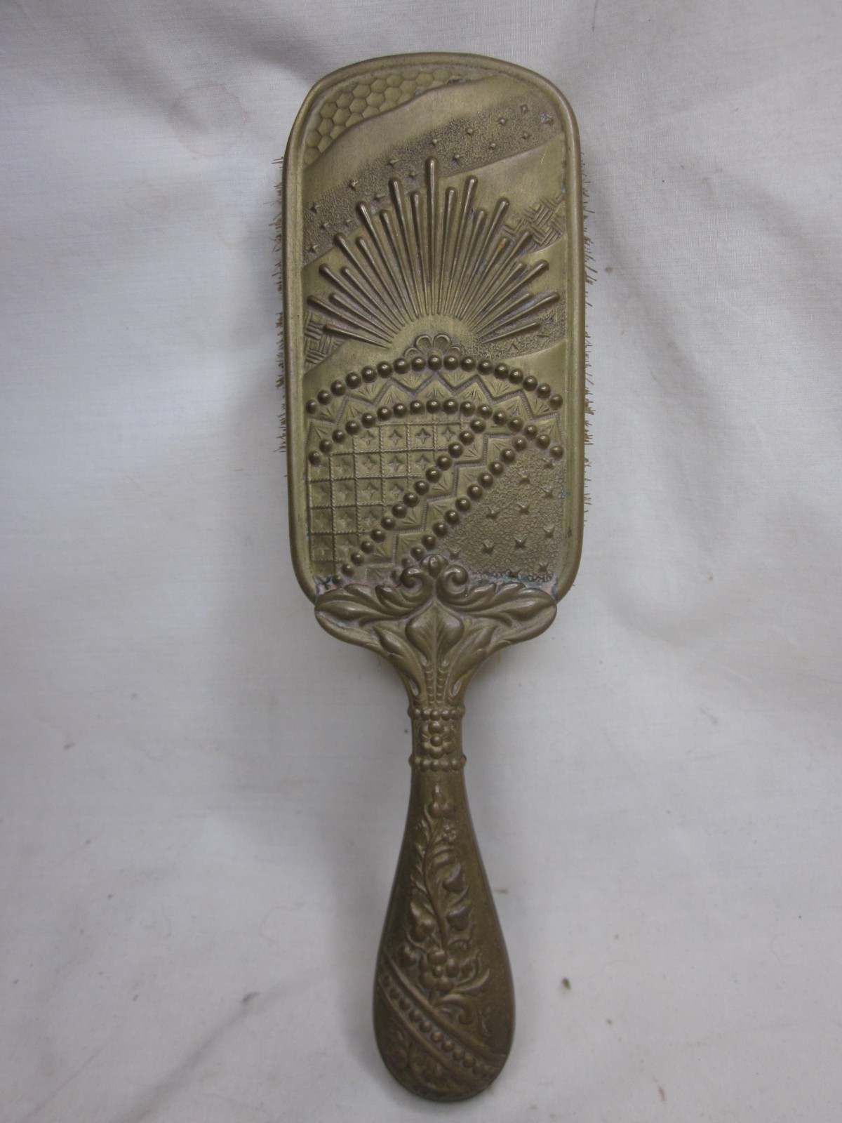 fancy antique hair brush detailed hairbrush flower Art Nouveau scroll brass ?