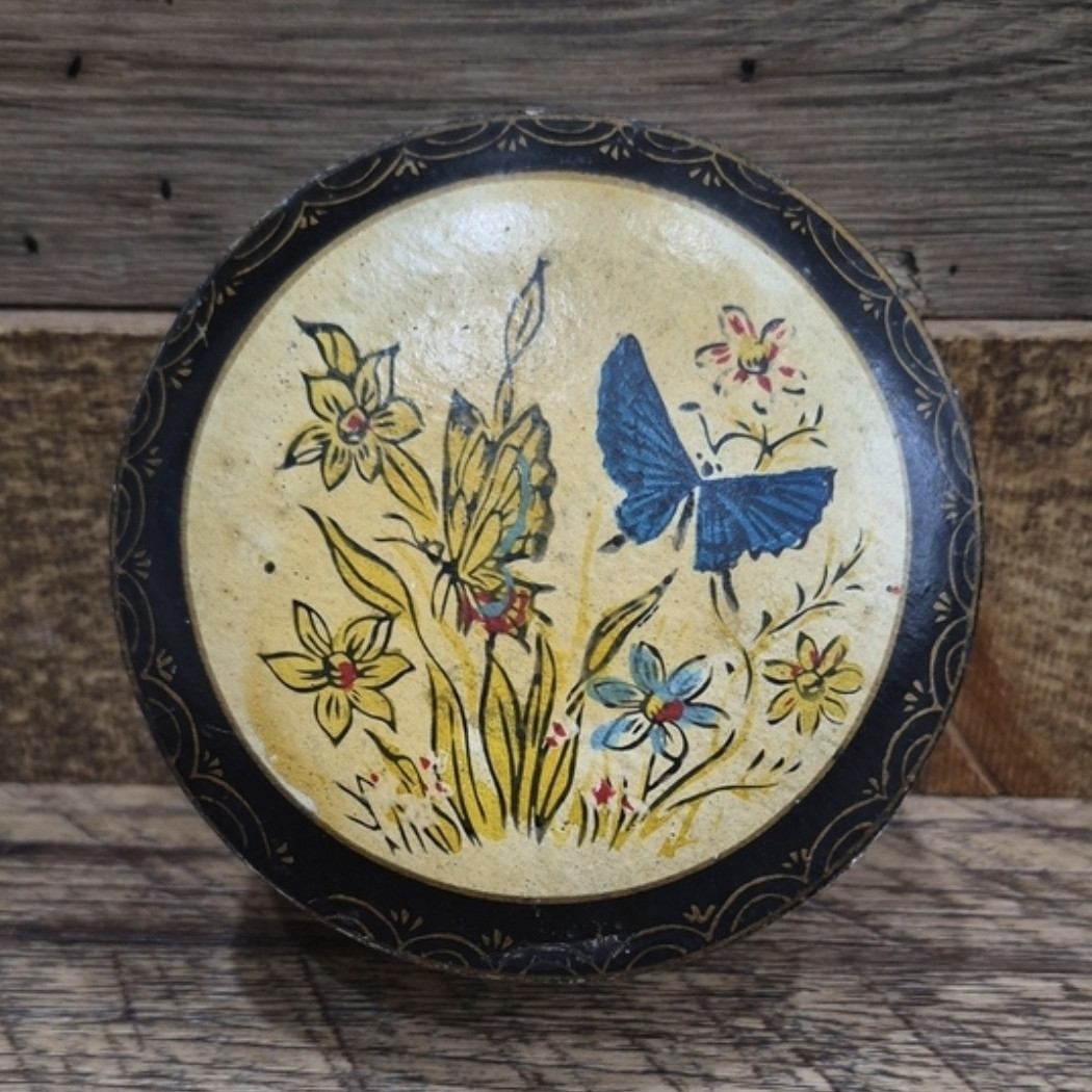 Vintage ISCO Handpainted Butterfly Lacquered Paper-Mache Coaster Set With Box