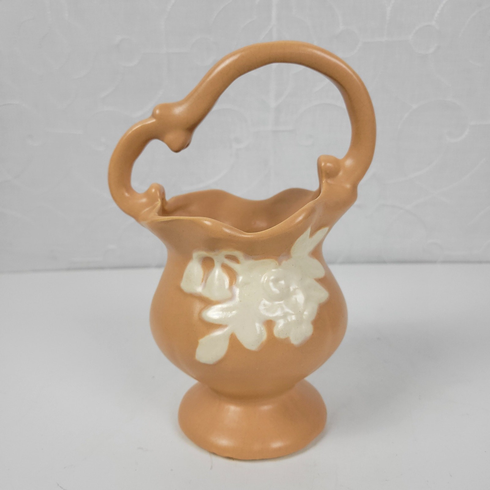Vintage Weller Handled Basket Vase 7.5\