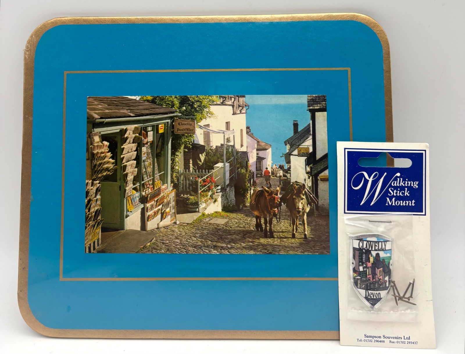 Clovelly Devon England Walking Stick Mount & Small Placemat; Unique Souvenirs