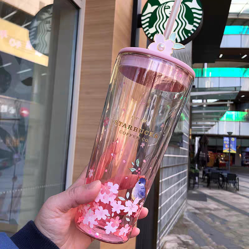 Starbucks Sakura Bird Double-Walled Glass Cup 20oz - Collectible Floral Tumbler