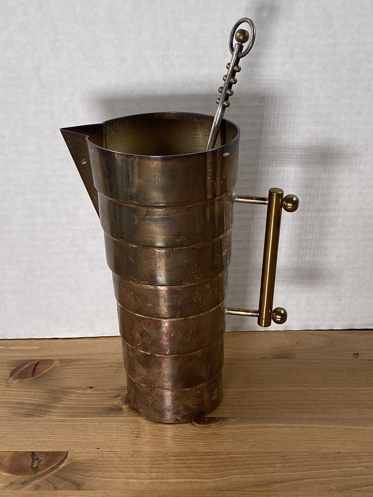 Laslo For TOWLE Cocktail Pitcher And Stir Stick Silverplate Brass Handle Tarnish