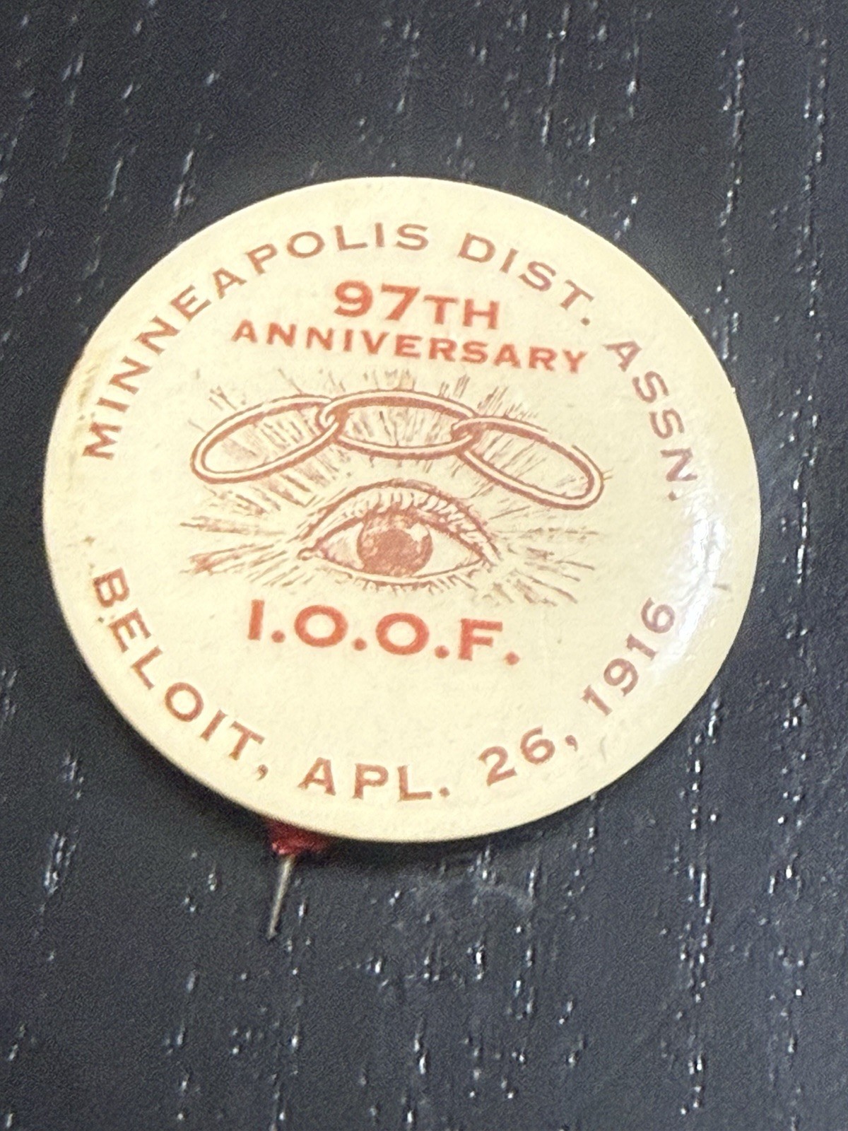 1916 IOOF Minneapolis MN 97th Anniv. Oddfellows Old Vintage Celluloid Pin Button