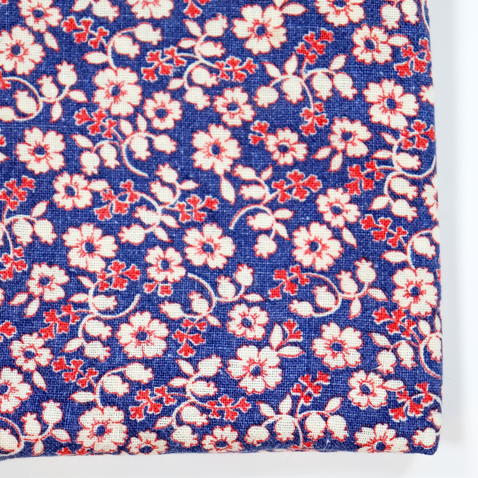 Vintage Feedsack Fabric Old Floursack 1940s Blue Red White Flowers 14x30