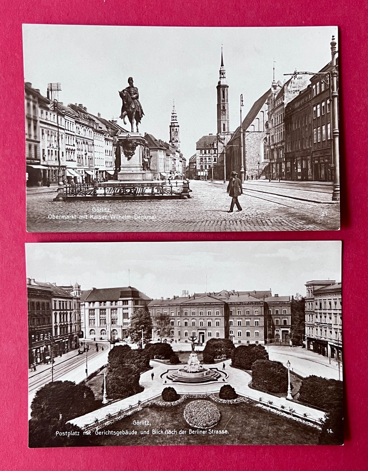 2 x Postcard Görlitz around 1928 Obermarkt and Postplatz with Court (182708