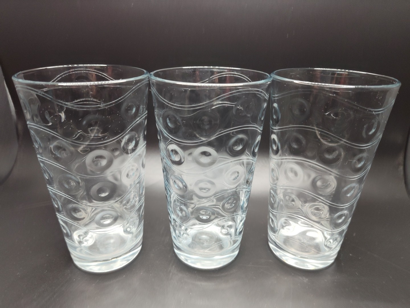 Vintage Pasabahce Turkish Set of 3 Dot-Circle Pattern Inside Glass 6