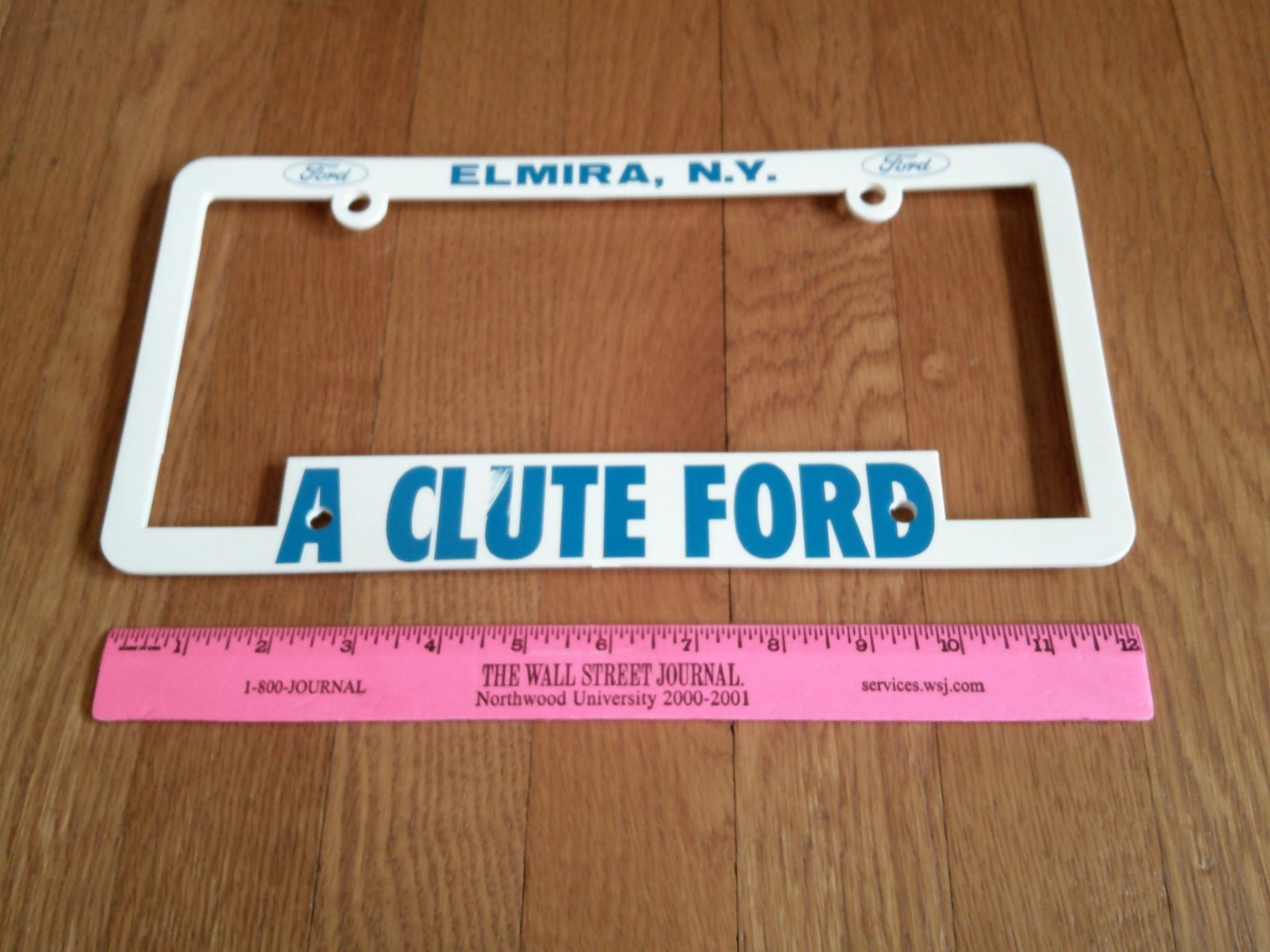 Vintage Elmira NY Clute Ford License Plate Frame Plastic Collectible